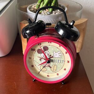 Vintage Disney Mickey Mouse Red Twin Bell Alarm Clock – Collectible Retro Decor